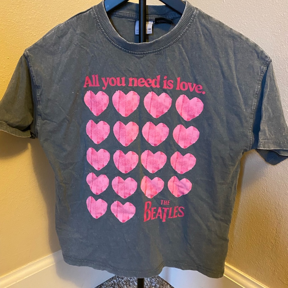 Zara Kids T-Shirt - Gray with Pink Hearts